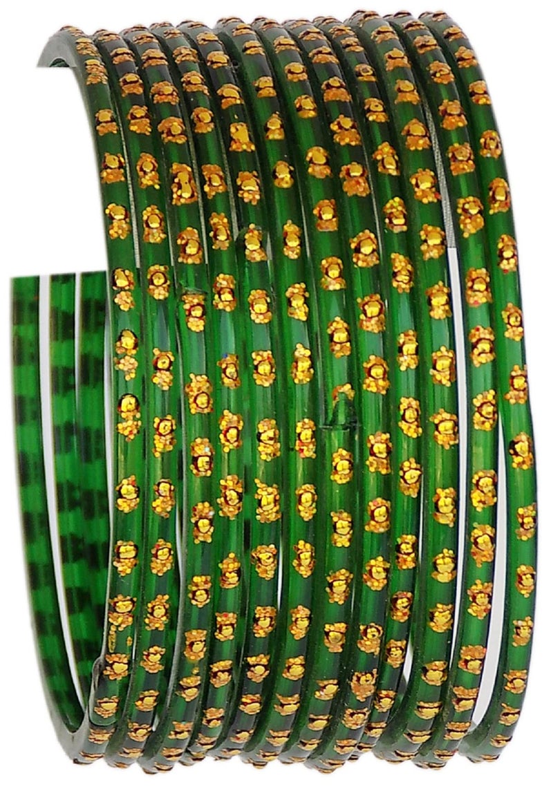 JD'Z COLLECTION Glass Bangles For Women, Indian Traditional Jewelry Glass Bangles Set for Ethnic Daily Wear, Bollywood Bridal Bangles for Indian Marriage (Set of 12-2.8) - Green - Image 1